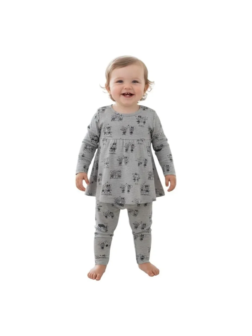 Baby Gap Disney 18–24M Mickey & Minnie Gray Dress + Pants Outfit